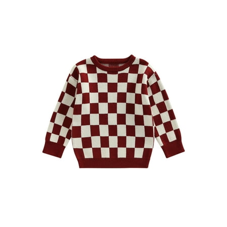 

Bagilaanoe Toddler Baby Girl Boy Knitted Sweater Long Sleeve Checkerboard Print Pullover 6M 12M 18M 24M 3T 4T 5T 6T Kids Warm Jumpers Tops Fall Loose Knitwear