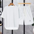 thumbnail image 2 of Puliio Men's Summer Waffle Knit Pajamas Set Short Sleeve Crew Neck Top & Shorts With Pockets Sleepwear Sets 2 Piece, 2 of 4