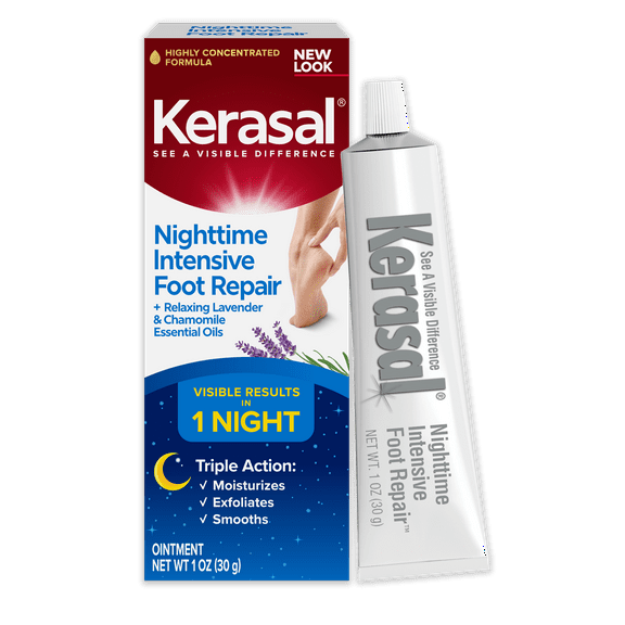 Kerasal Nighttime Intensive Foot Repair, Skin Healing Ointment for Cracked Heels and Dry feet, 1oz