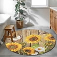 thumbnail image 3 of Round Rugs 3Ft, Farmhouse Sunflowers Round Area Rug Washable Indoor Throw Carpet, Rustic Floral Buttterfly Wood Board Brown Small Non Slip Circle Rug for Bedroom Living Room Home Decor Aesthetic, 3 of 8
