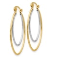 thumbnail image 2 of 14k Two-Tone Gold Oval Hoop Earrings for Women, Yellow and White Gold Polished Double Hoops, Lightweight Modern Fine Jewelry for Everyday or Dressy Wear, 2 of 6