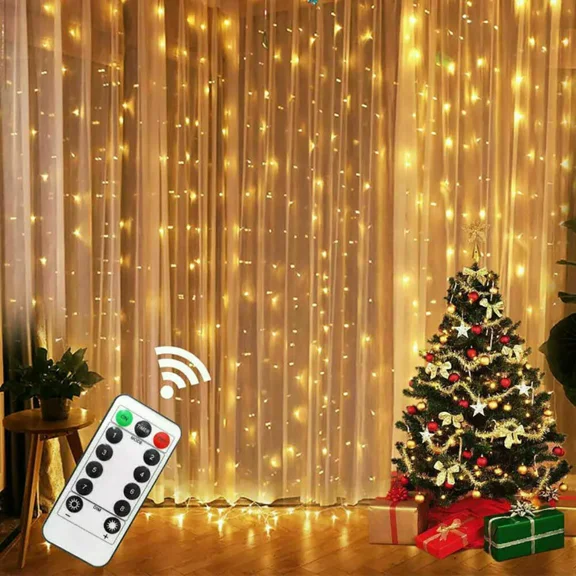 300 Led Curtain Fairy String Lights Usb Twinkle Window Party W/Remote Warm White