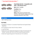 thumbnail image 2 of Front Brake Pad Set - Compatible with 2020 - 2022 Nissan Versa 2021, 2 of 2