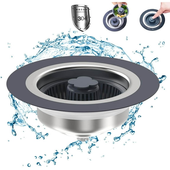 Upgraded 3 in 1 Kitchen Sink Drain Strainer and Stopper Set, 304 Stainless Steel Pop-up Kitchen Sink Stopper, Anti-Clogging Sink Drain Strainer