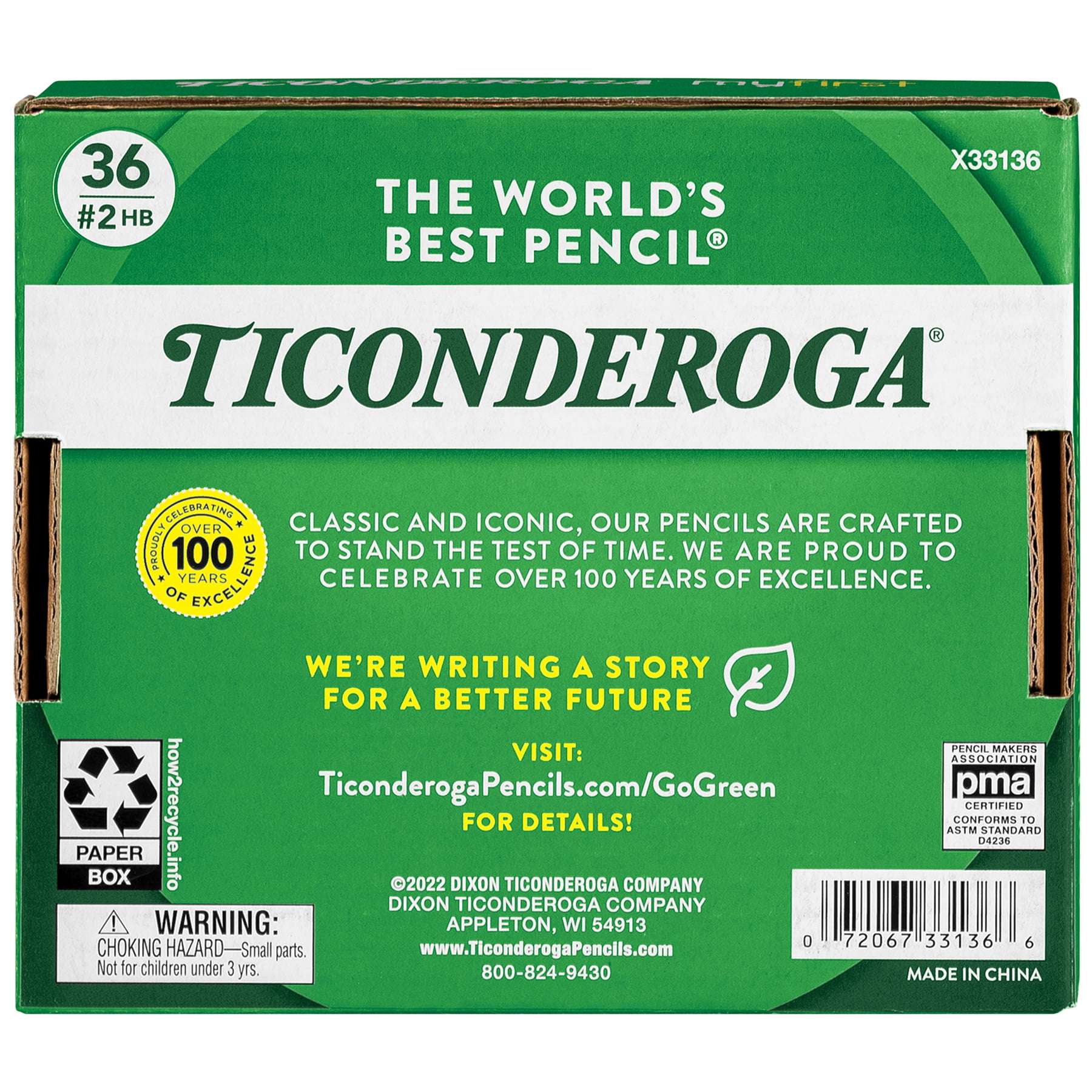 Ticonderoga My First Short Wooden Pencils, Large Triangle Barrel, Sharpened, #2 HB Soft, With Eraser, Yellow, 36 Count