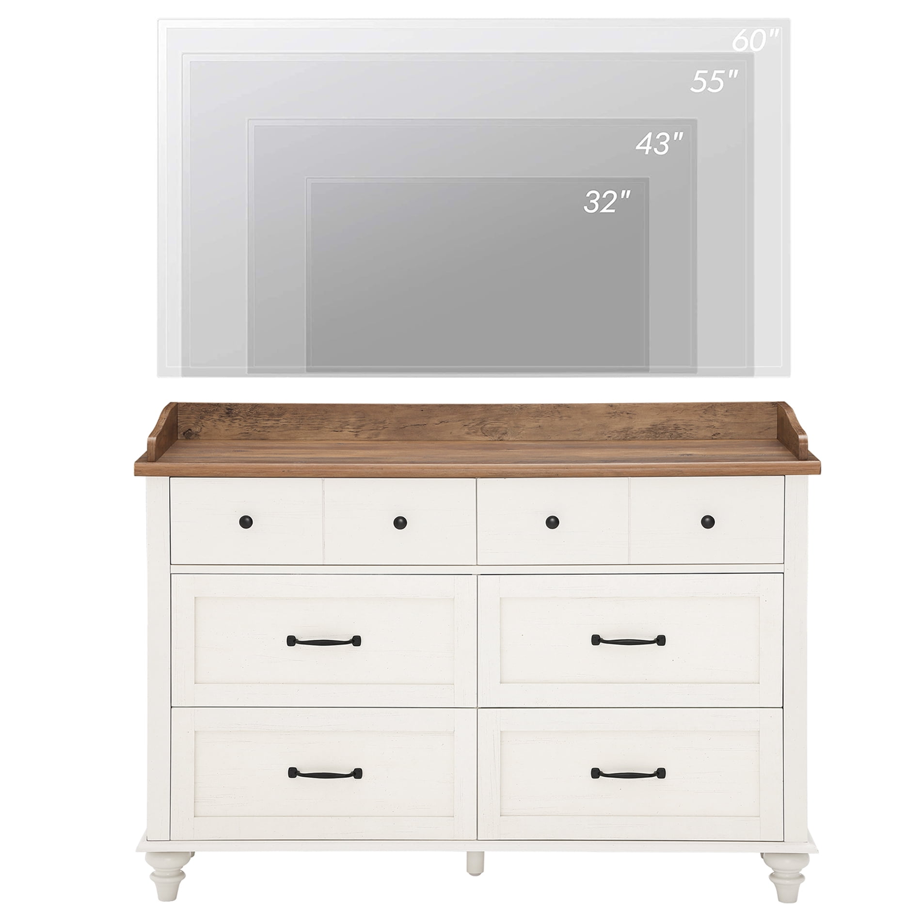 Mid Century Dresser with 6 Drawers, Wooden Kids Dresser for Kids Room Living Room, White