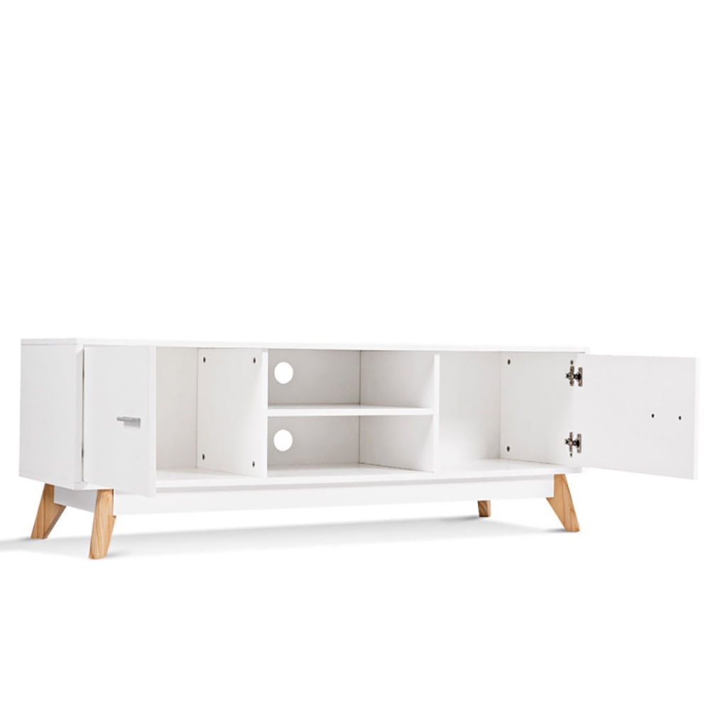 Finihen TV Stand, TV Cabinet, Wooden TV Stand with 2 Storage Cabinets and 2 Open Shelves for 60 Inch TV, for Living Room, Bedroom, White
