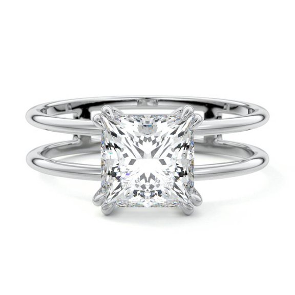 Dash Jewel Princess Cut Excellent 1.9 Ct Diamond Ring For Women's - Silver 14K White Gold Plated Ring - Two Band Diamond Ring for Women's - Solitaire Diamond Rings for Her - Solo Stone Diamond Ring