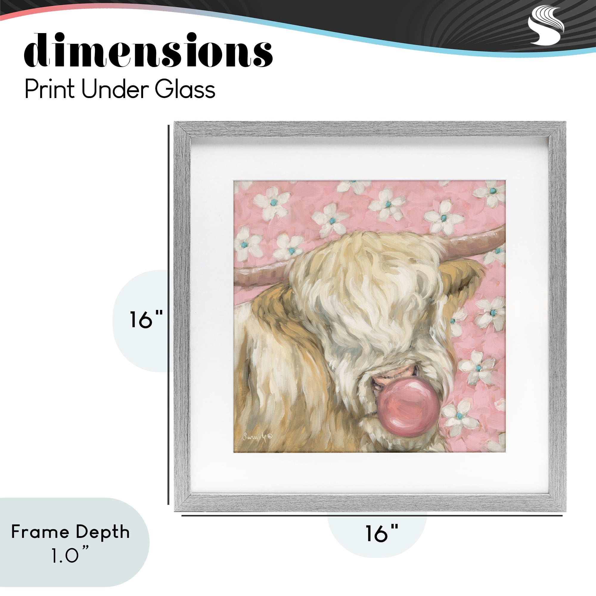 Stupell Industries Bubblegum Cutie Cattle Gray Framed Print Under Glass, design by Sara G. Designs