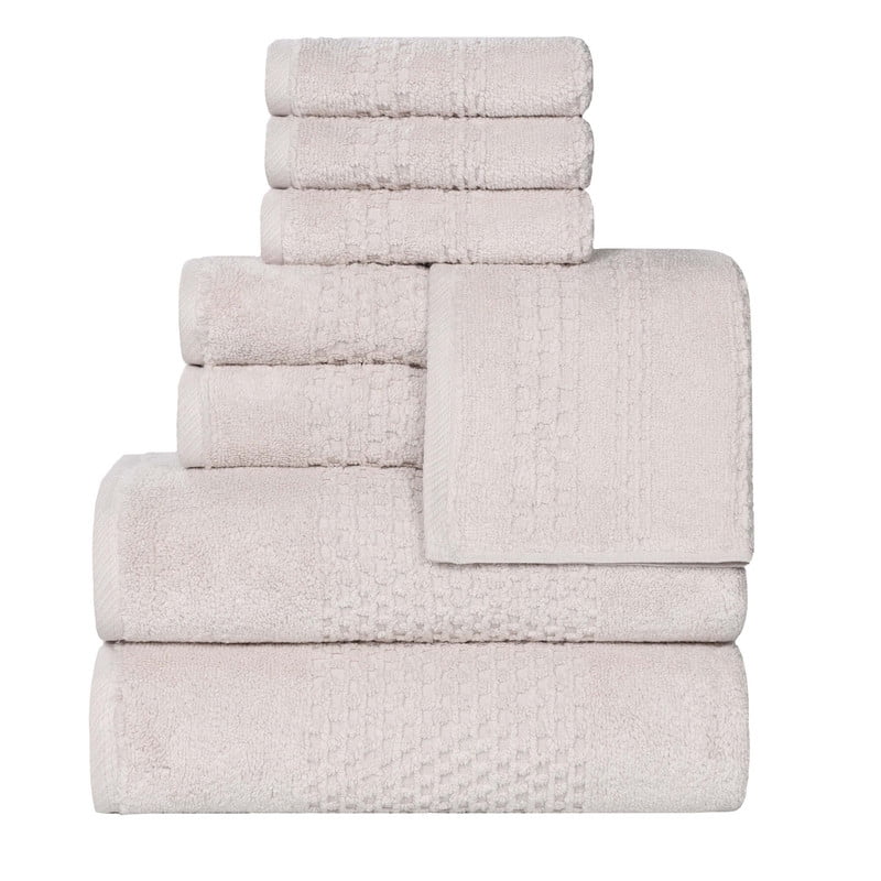Superior Playa Zero Twist Cotton Solid Waffle Textured 8 Piece Towel Set, Silver