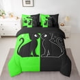 thumbnail image 2 of jejeloiu Black Cat Kitten 7pcs Bedding Comforter Set,Pet Animal Lover Queen Bedding Sets,Green Black Queen Sheet Sets For Men Women,Microfiber Bedroom Decor Reversible, 2 of 8