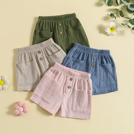 Mama's sunshine Toddler Casual Shorts Solid Color Elastic Short Pants with Pockets for Infant Newborn Boys Girls Summer Clothes