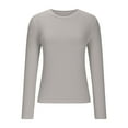 thumbnail image 3 of JGGSPWM Women's Ribbed Crewneck Long Sleeve Slim Fitted Casual Tights Plain Basic T Shirts Tops Gray S, 3 of 7