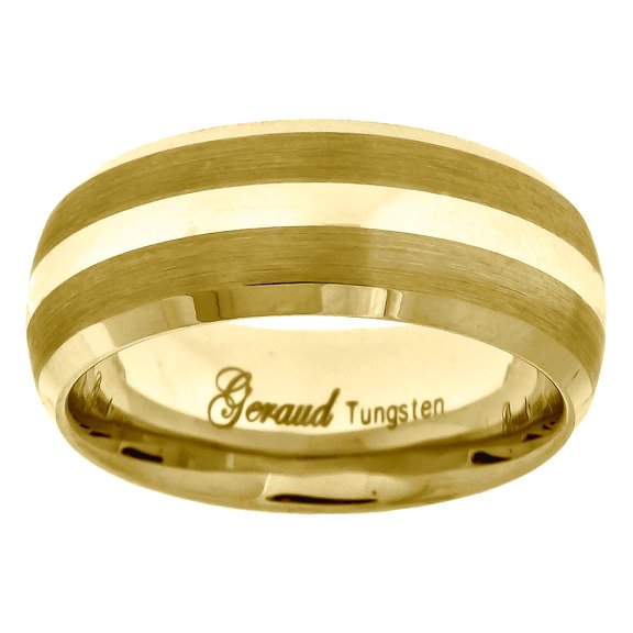 Tungsten Yellow-tone Brushed Sides Center Polished Mens Comfort-fit 8mm Size 12.5 Wedding Anniversar Ring for Men