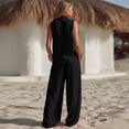 thumbnail image 5 of Women's Sleeveless Lapel Neck Two Piece Set, Casual Cowl Neck Vest Top and Wide Leg Pants Lounge Set, Summer Flowy Loose Fit Matching Outfits, Fashion Solid Color Jumpsuit Alternative Black L, 5 of 6