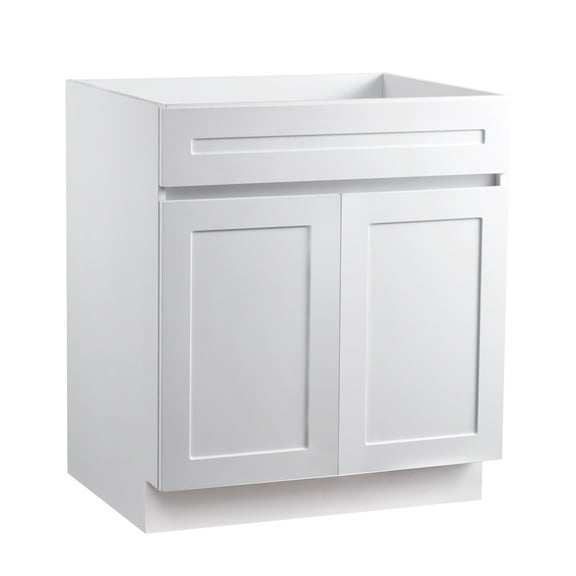 VEVOR White Shaker Base Cabinet, 30-Inch Unassembled Sink Base Cabinet, 30" W x 24" D x 34.5" H Ready to Assemble Cabinet with Soft-Close Doors and Adjustable Shelf, for Home Office