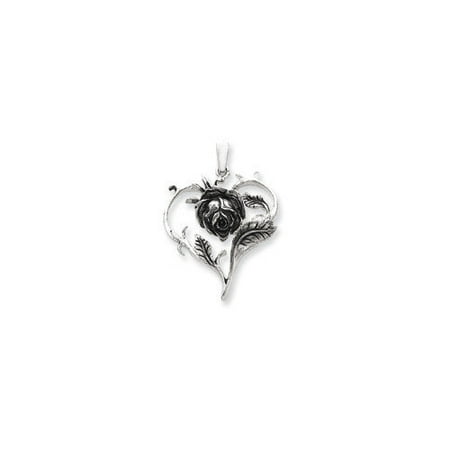 Jewelryweb Sterling Silver Antiqued Rose Heart Pendant