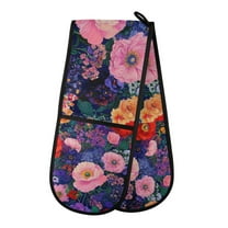 Yayeee Double Oven Mitt Kitchen Heat Resistant Baking 35" x7" Quilted Glove, Beautiful Floral Pattern