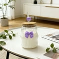 thumbnail image 4 of 450ML Ribbed Bow Glass Cup with Lid and Straw, Vintage Ripple Glasses with Cute Bowknot, Iced Coffee Smoothie Juice Tumbler, Creative Drinkware for Boba, 4 of 5