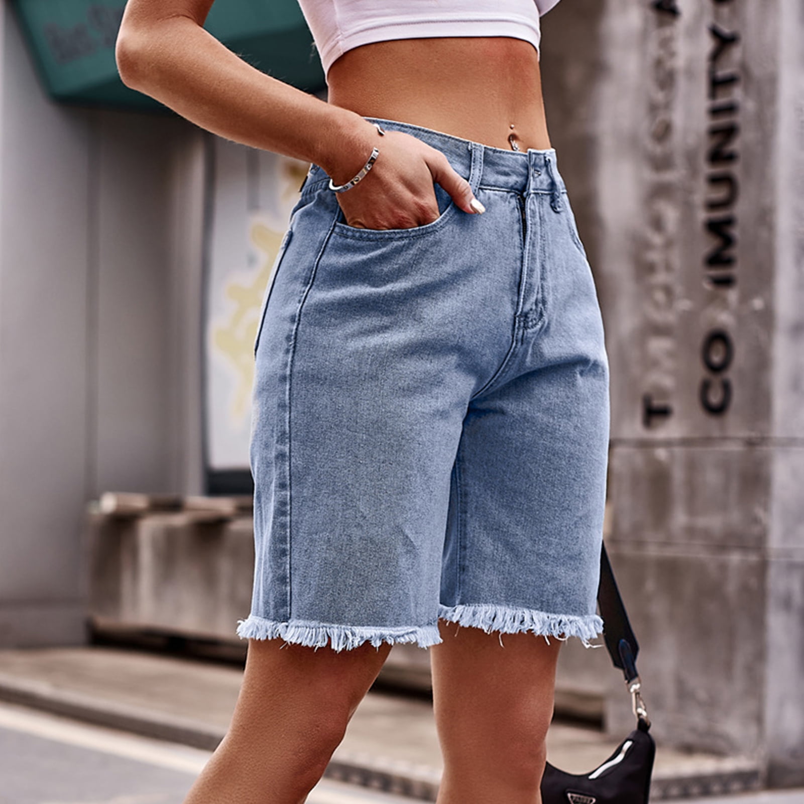 Straight Leg Shorts,Women Denim Shorts Straight Knee Length Shorts