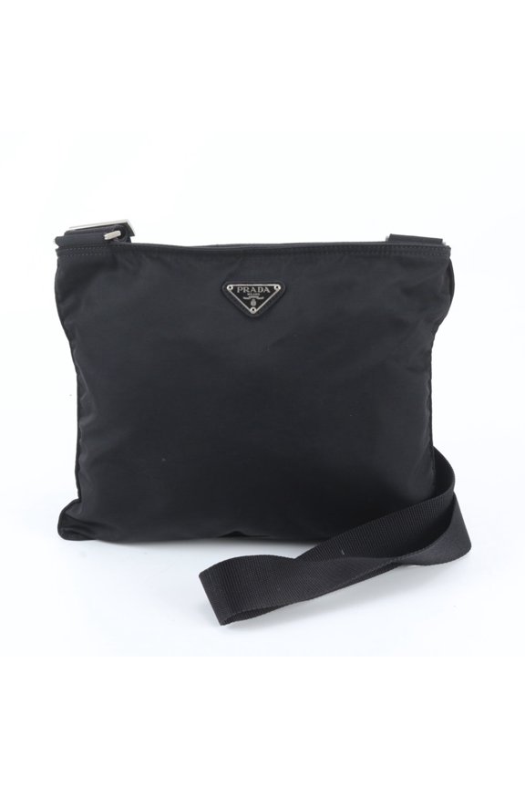 Pre-Owned Prada Tessuto Nylon Triangle Logo Leather Shoulder Bag Messenger Black Men's