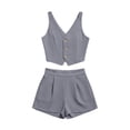 thumbnail image 5 of Casual Summer Outfits 2 Piece Matching Clothing Set Women Fashion Casual Solid Color V Neck Sleeveless High Waisted Shorts Gray Xl, 5 of 5