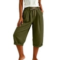 thumbnail image 5 of Capri Pants for Women Linen Wide Leg Loose Fit with Drawstring Elastic Waist Casual Summer Cuffed Pants with Pockets, M, 5 of 6