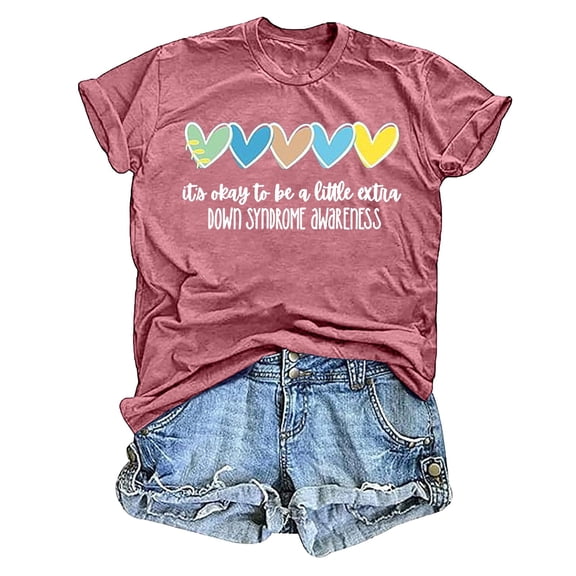Public Womens Plus Size Short Sleeve Graphic Tees Causal It's Okay to Be a Little Extra down Syndrome Awareness Printed T-Shirts Summer Crew Neck Loose Fit Tops Shirts Red XL