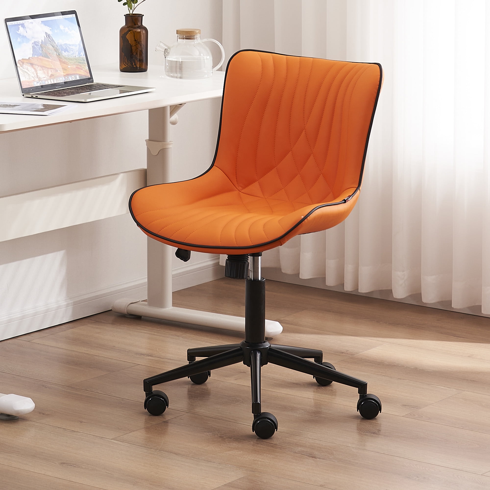 YOUNIKE Modern Office Chair with Wheels Adjustable Ergonomic Desk Task Chair in MidBack Orange