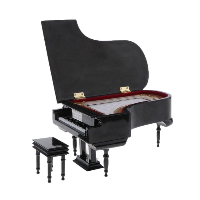 TISHITA 1/6 Simulation Wooden Piano Models with Stool Dollhouse Decor Dolls Accessory #3 Black