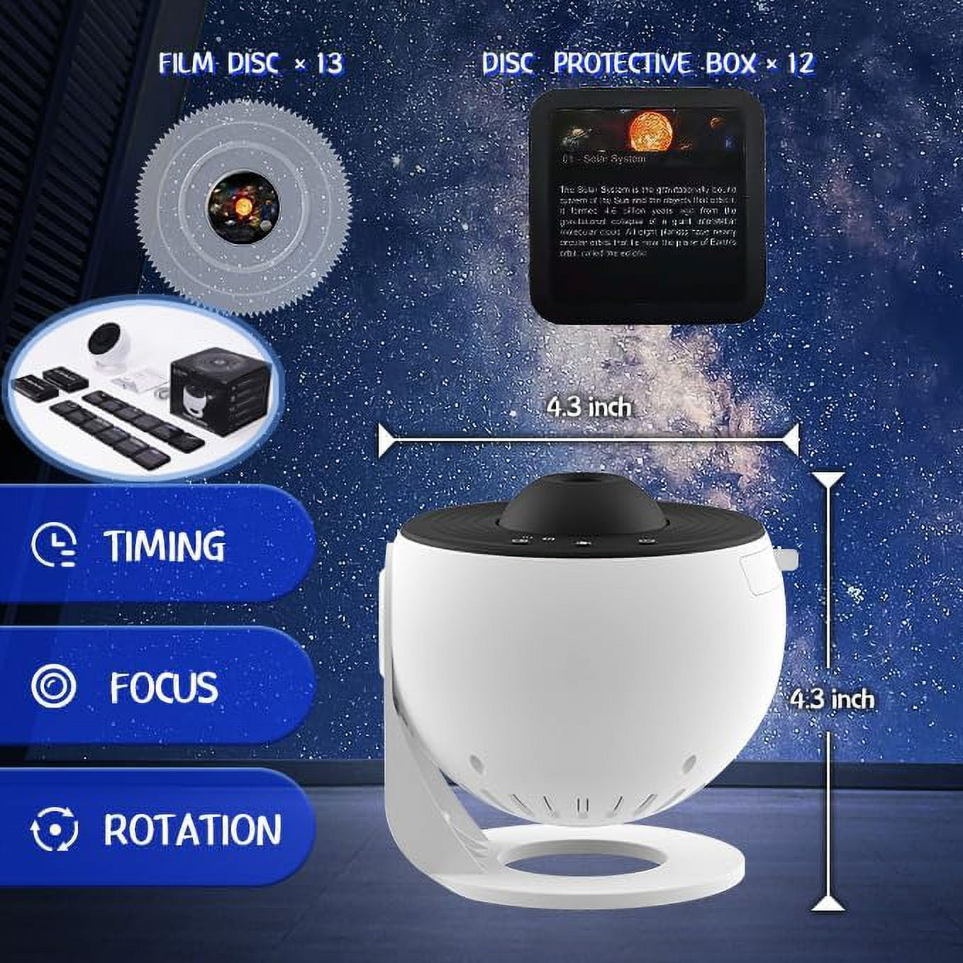 Galaxy Projector, 13 in 1 Star Projector Galaxy Light with Adjustable Knob and Timer, 360° Rotating HD Planetarium Projector Star Night Light for Kids Bedroom Ceiling Decor Holiday Gift (White)