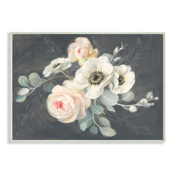 Stupell Industries Rose Anemones Flowers Chalk Pink Black Design Wall Plaque Art by Danhui Nai