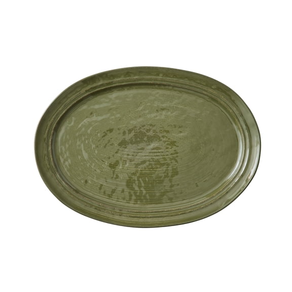Better Homes & Gardens Artisan Green Stoneware Oval Serving Platter, 16"