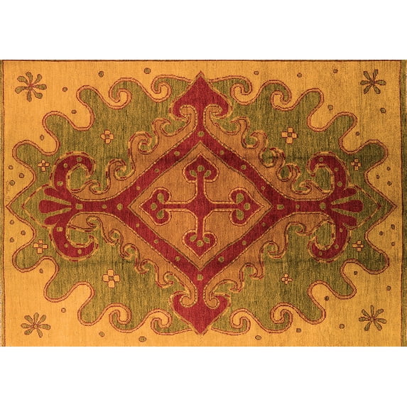 Ahgly Company Indoor Rectangle Oriental Orange Industrial Area Rugs, 7' x 10'