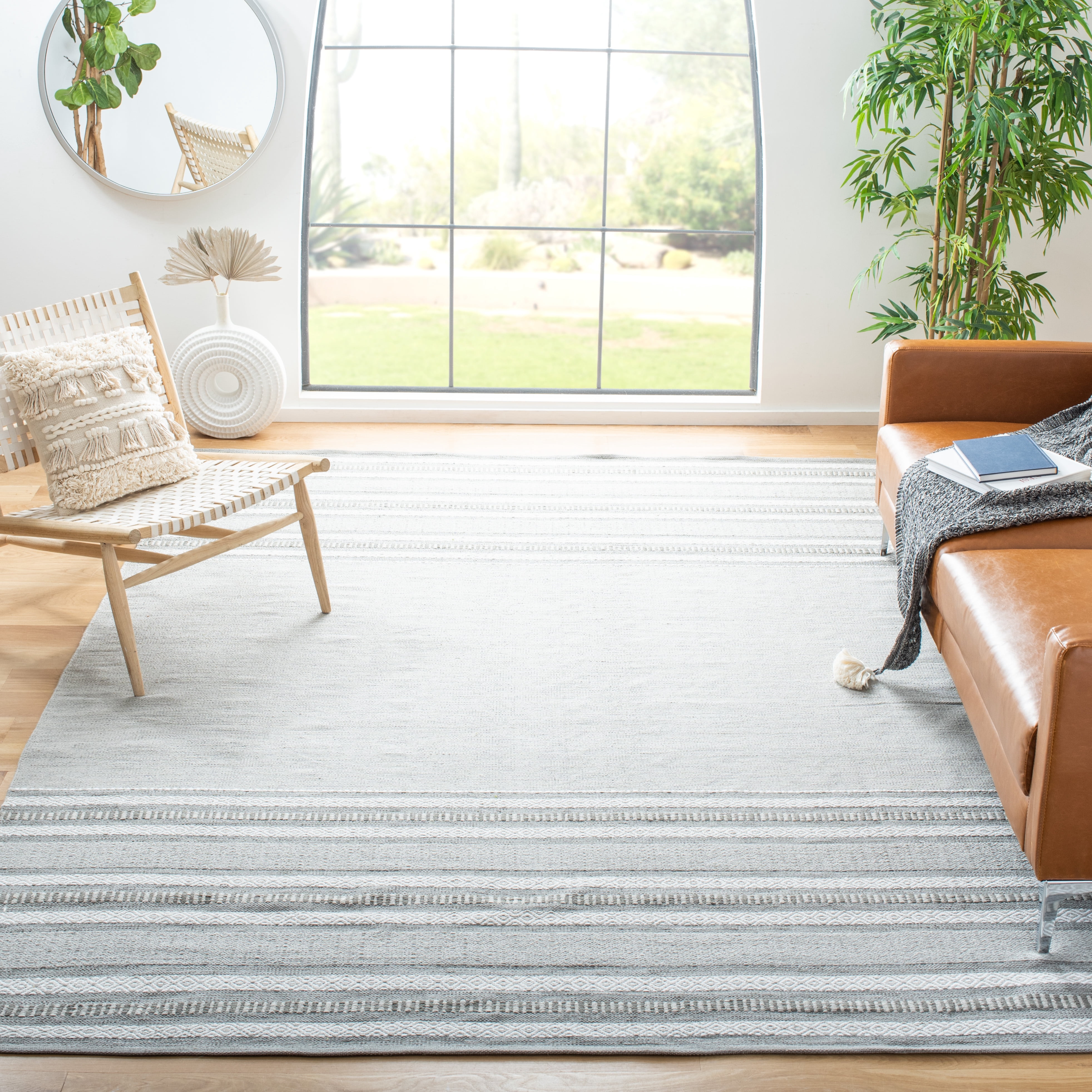 SAFAVIEH Montauk Jobeth Striped Cotton Area Rug, Grey/Ivory, 8' x 10'