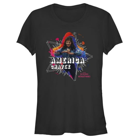 Junior's Marvel Doctor Strange in the Multiverse of Madness America Chavez Paint Splatter  Graphic Tee Black Medium