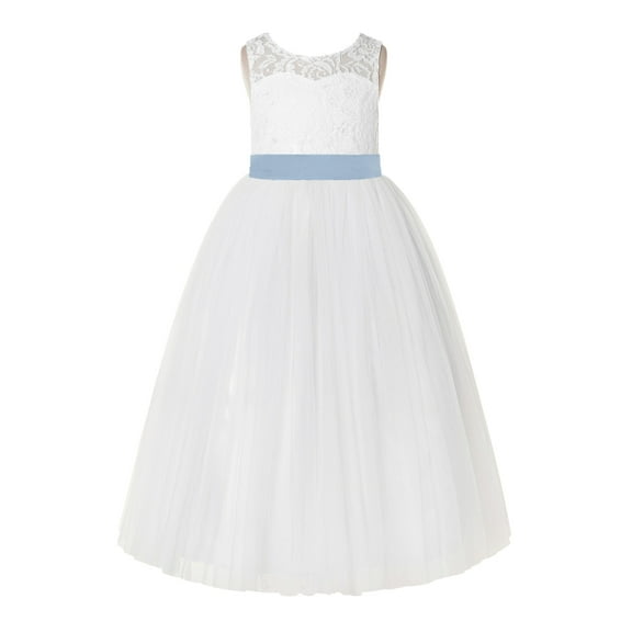 Ekidsbridal Girl Recital Flower Girl Dress - Ivory Floral Lace Tulle Keyhole Back Scoop Neck A-Line 178R-A (Size: 2-12)