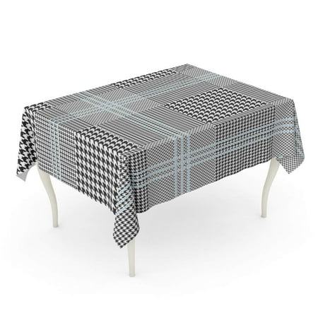 

SIDONKU Gray Houndstooth Prince of Wales Check Classic Black and White Triple Blue Overcheck Gl Tablecloth Table Desk Cover Home Party Decor 60x120 inch
