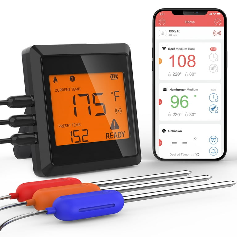 Armeator Meat Thermometer for Grilling and Cooking, 932°F High-Temperature,  229FT Range Digital Food Probe. Wireless Bluetooth Meat Thermometer for