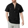 thumbnail image 1 of Taqqpue Mens Summer Shirts Linen V Neck Short Sleeve Shirts Trendy Loose Fit Casual Tops with Pockets, 1 of 6