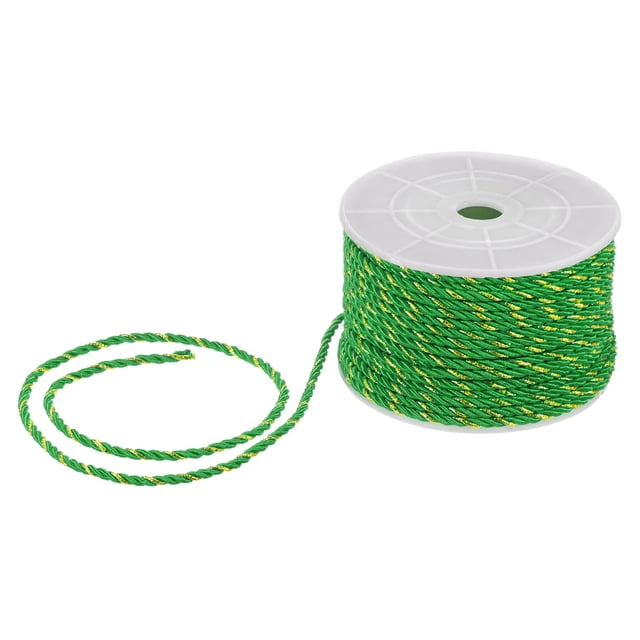 Uxcell 22 Yards Soft Twisted Rope Trim, 3mm/0.12" Green and Gold Polyester Twisted Silk Rope Cord for DIY Craft