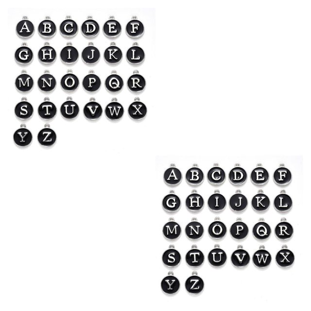 ZLight 26 Pcs Breloques Initiales Bijoux Pendentif Suspendu Fait Main Double Face Plat Rond Alliage Boucles d'Oreilles Noir 2Ensemble