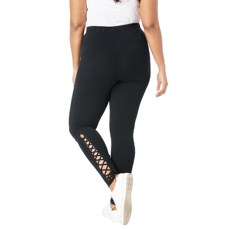 Roaman's Women's Plus Size Lattice Essential Stretch Legging Activewear  Workout Yoga Pants 
