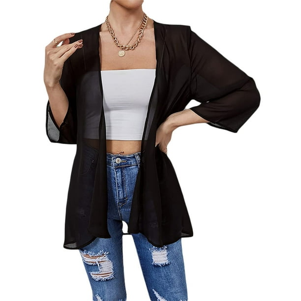 Nituyy Women s Sheer Chiffon Jacket Casual Cover Up Tops