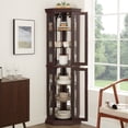 thumbnail image 2 of 70" Corner Curio Cabinet with LED Lights, Glass Display Shelf with Doors and 4 Adjustable Shelves, Vintage Storage Rack for Living Room, Office, Bar, Brown, 2 of 9