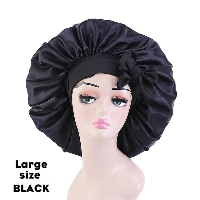 CARBONLIKE New Large Satin Bonnet Silk Night Sleeping Cap Long Satin Bonnet con Head Tie Band Bonnet Edge Wrap para mujeres Cabello trenzado rizado ShuxiuWang 8390614246256