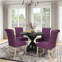 JERFIT 5-Piece Round Dining Table Set with Cross-Buck Base and 4 Upholstered Chairs, Black and Purple Modern Farmhouse Kitchen Furniture