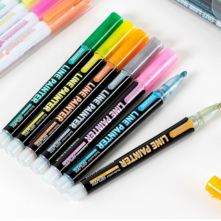 Self-outline Metallic Markers, 8 Colors Outline Marker Double Line Pen 