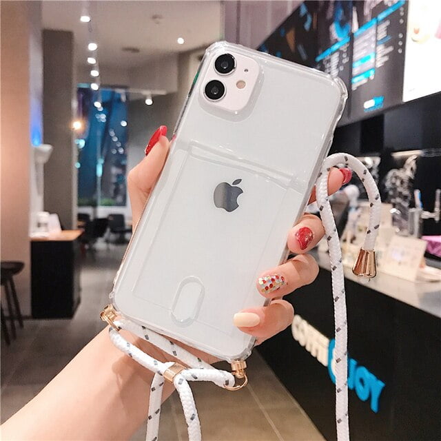 Crossbody Lanyard Rope Wallet Card Slot Holder Clear Case For iPhone 14 11 12  13 Pro Max Mini XS X XR 6 S 8 7 Plus SE Soft Cover 