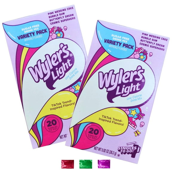 Wyler's Light Watertok Drink Mix Variety Pack Pink, 40 Servings Total 2 Boxes, Sugar Free Low Calorie Powdered Sticks Hydration for Beach Pool Parties Travel with Snoep in Beperkte Oplage
